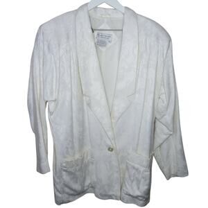 Vintage East West White Jacquard Blazer w/ Shoulder Pads - Women's L